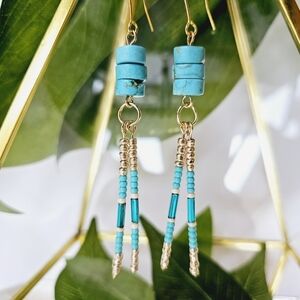 2/$27 | Turquoise Beaded Indigenous Native Fringe Earrings | Handmade